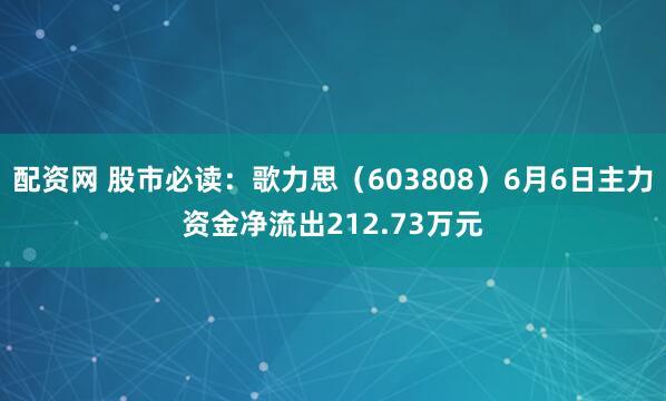 配资网 股市必读：歌力思（603808）6月6日主力资金净流出212.73万元
