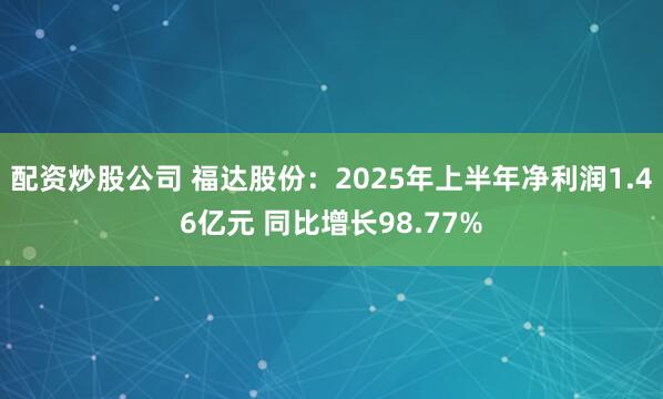 配资炒股公司 福达股份：2025年上半年净利润1.46亿元 同比增长98.77%